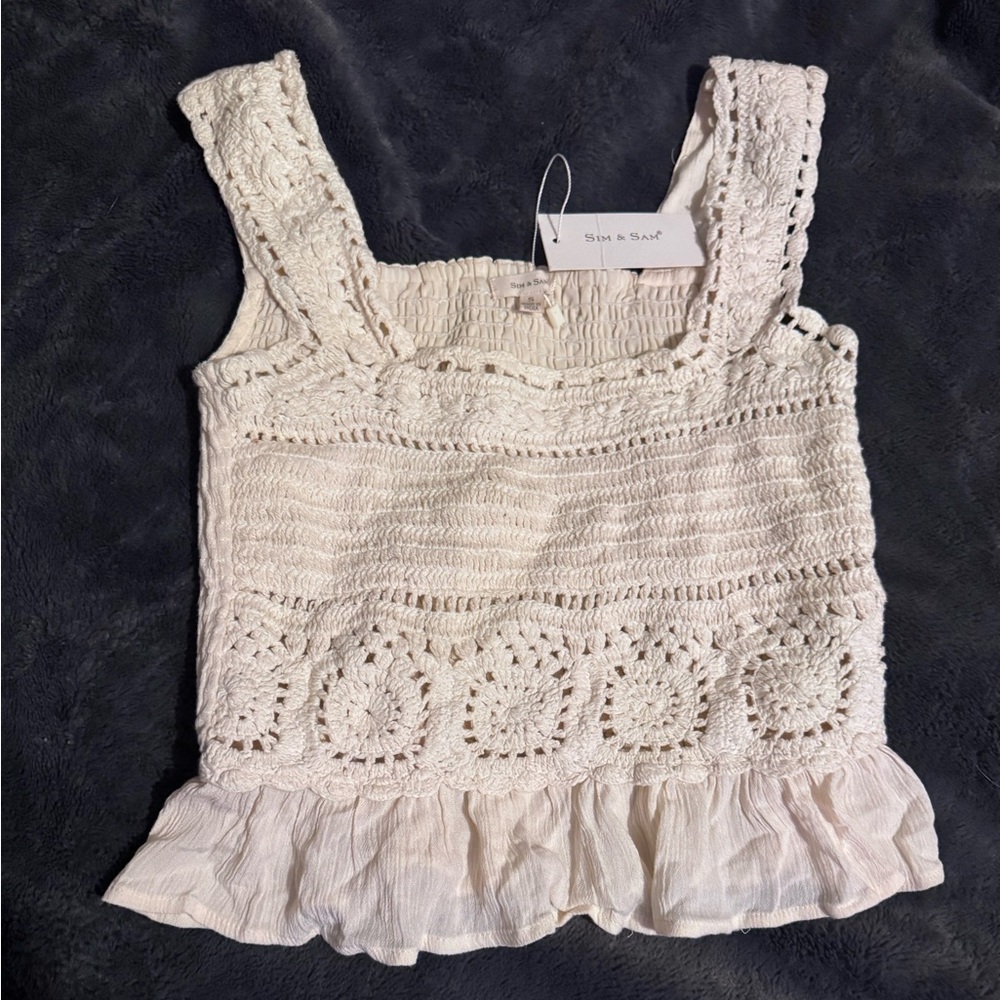 Sim & Sam Ivory Crochet Tank Top- NWT Small